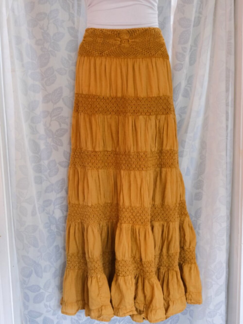 NWT Solitaire by Ravi Khosla Boho Maxi Skirt | 100% Cotton Floral Lace Skirt